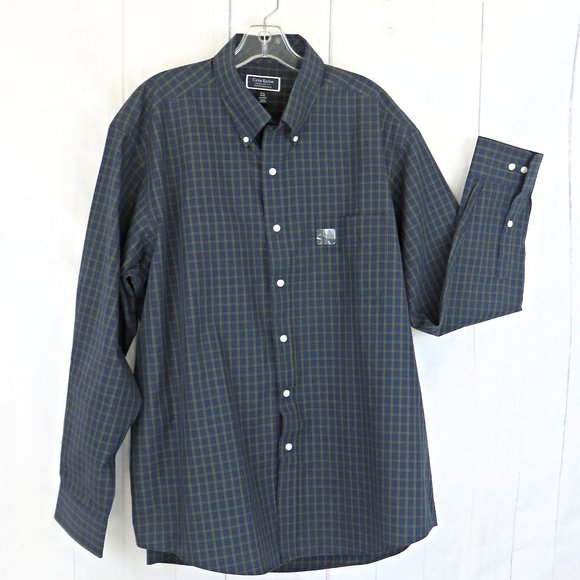 Macys Club Room Navy Blue and Green Plaid Mens Button Down Shirt.......225 - Picture 1 of 8
